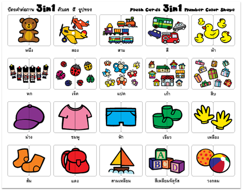 บัตรคำต่อภาพ 4 ภาษา 3 in 1 ตัวเลข สี รูปทรง (Flash Cards Cards 3 in 1 number-color-shape) 1 บัตรคำต่อภาพ 4 ภาษา 3 in 1 ตัวเลข สี รูปทรง (Flash Cards Cards 3 in 1 number-color-shape) 1