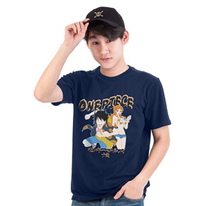 DOP-688-NV-S เสื้อยืดวันพีซ ลาย Luffy&Nami สีกรม DOP-688-NV-S เสื้อยืดวันพีซ ลาย Luffy&Nami สีกรม