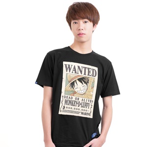 DOP-788-BK-L เสื้อยืดวันพีซ ลาย WANTED LUFFY ดำ DOP-788-BK-L เสื้อยืดวันพีซ ลาย WANTED LUFFY ดำ