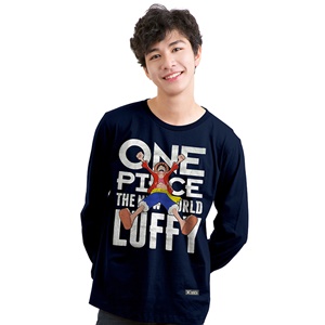 DOP-226L-NV-S เสื้อแขนยาววันพีซ ลาย Luffy สีกรม DOP-226L-NV-S เสื้อแขนยาววันพีซ ลาย Luffy สีกรม