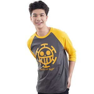 DOP-986-GY-S เสื้อแขนสามส่วนวันพีซ ลาย Law สีเทา-ส้ม DOP-986-GY-S เสื้อแขนสามส่วนวันพีซ ลาย Law สีเทา-ส้ม