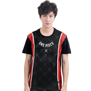 DOP-871-S เสื้อยืดผ้ากีฬาวันพีซ สีดำแถบแดง DOP-871-S เสื้อยืดผ้ากีฬาวันพีซ สีดำแถบแดง